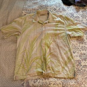 Tommy Bahama cream textured shirt with palm print XL